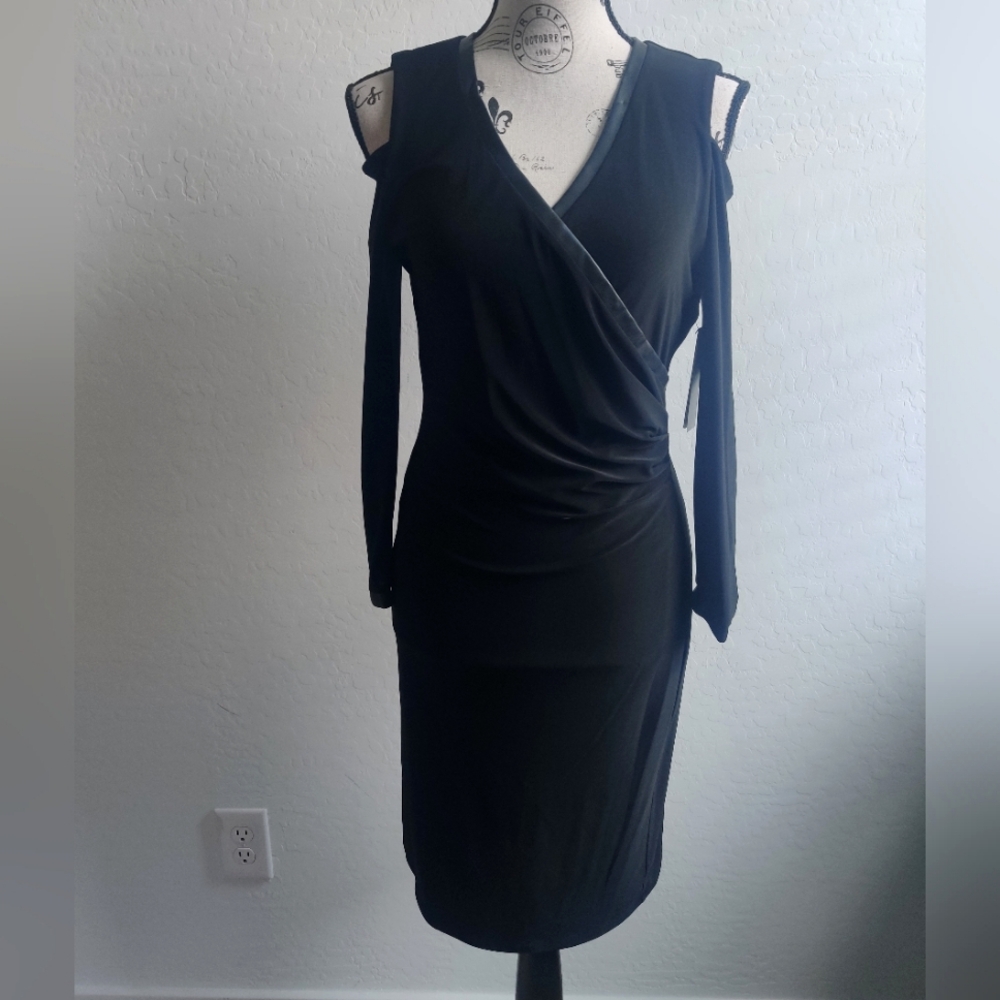 🆕 Laundry by Shelli Segal Black Cold shoulder Business Casual Work dress_Small